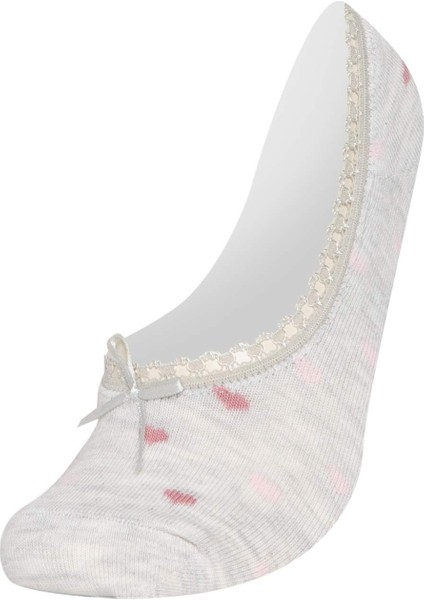 Kadın Kalp Desenli Aplike 3'lü Pamuklu Babet Çorap B8442AXNS