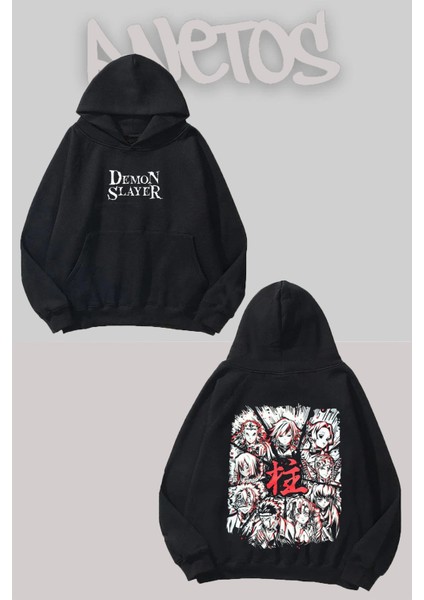 Demon Slayer 6 Tasarım Siyah Ön Arka Baskılı Sweatshirt