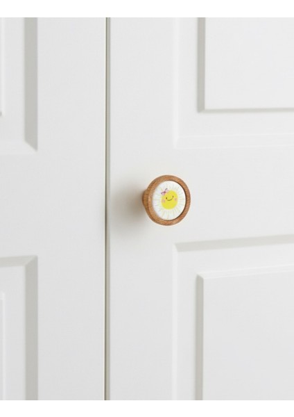 Güneş Desenli Porselen ve Ahşap Tekli Çocuk Kulp