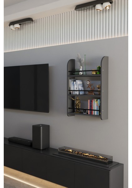 Modern Ahşap 3 Katlı 90 cm Çalışma Odası Kitaplık Rafı - Duvar Tipi Montessori Kitap Düzenleyici