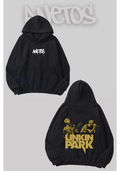 Linkin Park 4 Sırt Baskılı Siyah Kapüşonlu Sweatshirt
