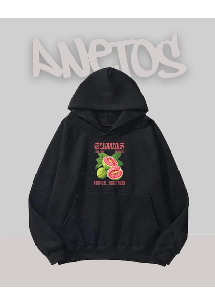 Guavas Tasarım Siyah Ön Baskılı Sweatshirt