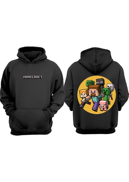 Minecraft Ccctasarım Sırt Baskılı Siyah Sweatshirt
