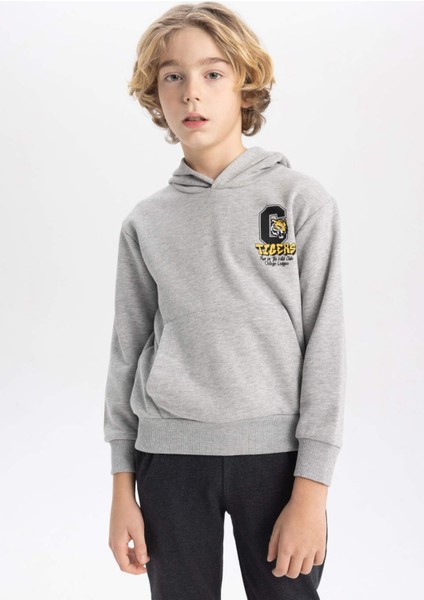 Erkek Çocuk Baskılı Kapüşonlu Sweatshirt B9012A823CW