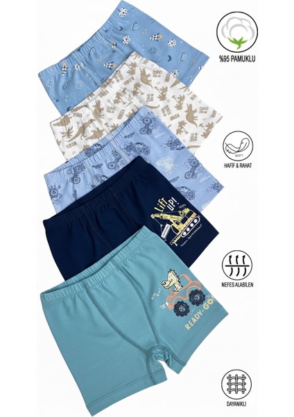 Özkan 31802 5'li Paket Erkek Çocuk Karışık Renkli Desenli Pamuklu Yumuşak Rahat Şort Boxer