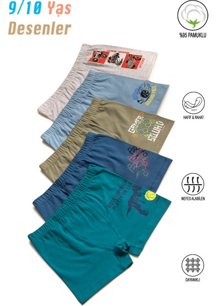 Özkan 31802 5'li Paket Erkek Çocuk Pamuklu Karışık Renkli Desenli Yumuşak Rahat Şort Boxer