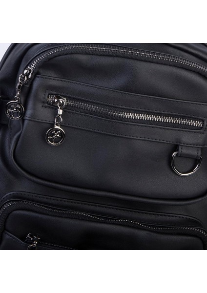 Kadın Çok Gözlü Büyük Boy Sırt Çantası Siyah fiyatları