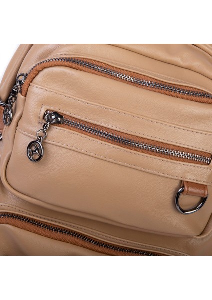 Kadın Çok Gözlü Büyük Boy Sırt Çantası Kum Taba fiyatları