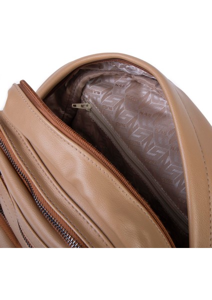 Kadın Çok Gözlü Büyük Boy Sırt Çantası Kum Taba fırsatları