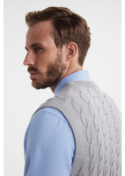 Örgü Desen Açık Gri Lambswool Yün Triko Süveter fırsatları