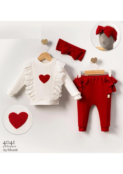 Lottie Kalp Baskılı Kız Bebek Takım 3 Lü