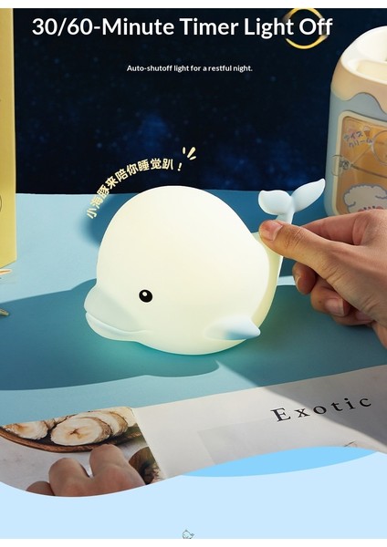 Yunus Gece Lambası Silikon Ortam Dokunmatik Işık Sevimli Evcil Hayvan Uyku Arkadaşı Gece Lambası Çocuk Günü Hediyesi (Yurt Dışından) fiyatları