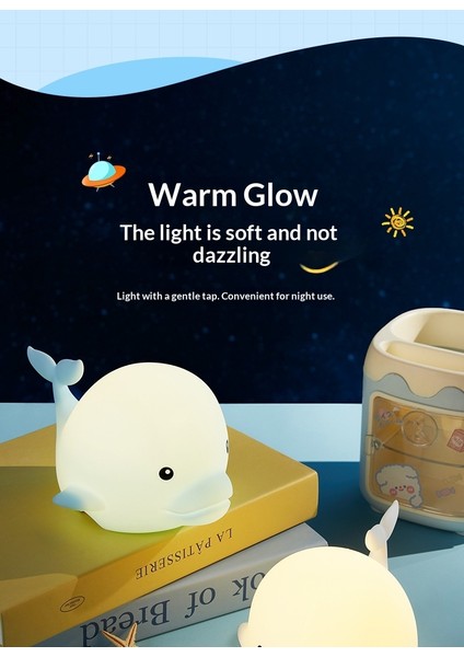 Yunus Gece Lambası Silikon Ortam Dokunmatik Işık Sevimli Evcil Hayvan Uyku Arkadaşı Gece Lambası Çocuk Günü Hediyesi (Yurt Dışından) modelleri