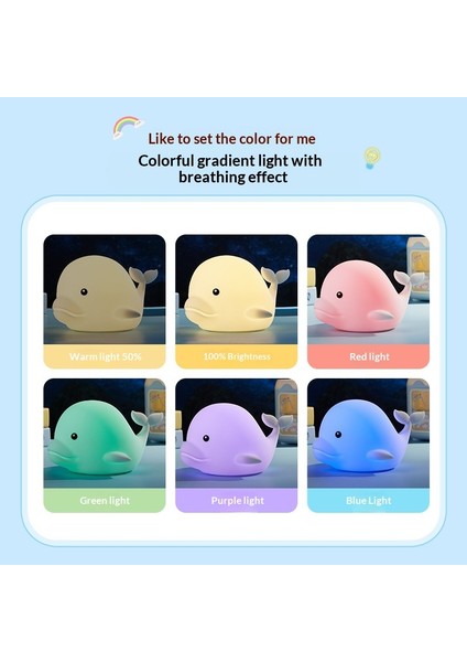 Yunus Gece Lambası Silikon Ortam Dokunmatik Işık Sevimli Evcil Hayvan Uyku Arkadaşı Gece Lambası Çocuk Günü Hediyesi (Yurt Dışından) fırsatları