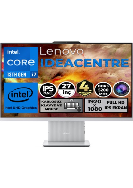 Ideacentre 24IRH9 I7-13620H 32GB 512GB SSD 27" Fhd W11P Beyaz All In One Pc F0HM004JTR 012