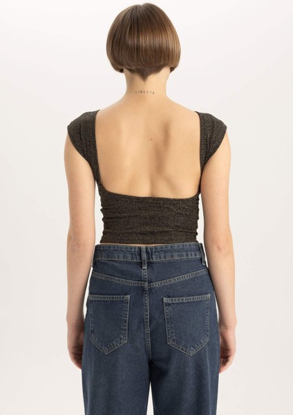 Fitted Bisiklet Yaka Kısa Kollu Tişört C1018AX23WN