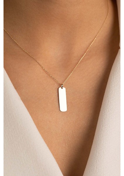 14 Ayar Altın Dikey Plaka Kolye