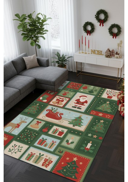 Yılbaşı Temalı Dijital Baskılı Halı Yeni Yıl Hediyesi Parti Halısı