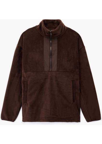 Uzun Kollu Cepli Yarım Fermuarlı Polar Sweatshirt
