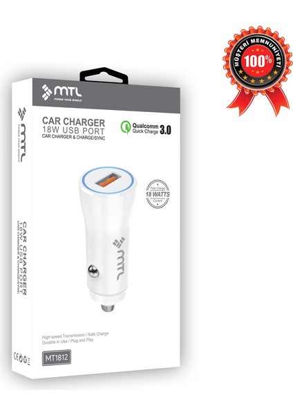 18W Qc3.0 Hızlı Şarj Destekli Akım Korumalı USB Araç Şarj Cihazı MT-A1812 modelleri