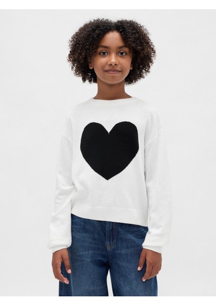 Kız Çocuk Beyaz Cashsoft Intarsia Crew Kazak