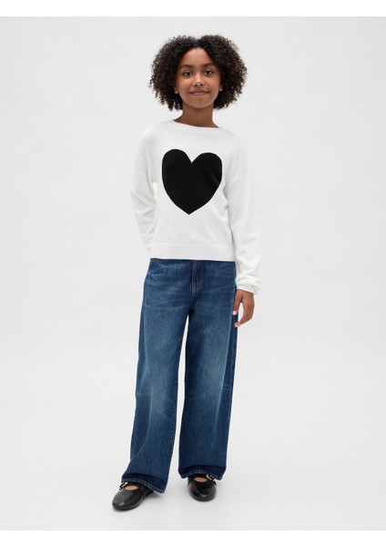 Kız Çocuk Beyaz Cashsoft Intarsia Crew Kazak modelleri