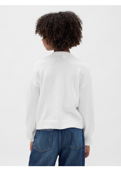 Kız Çocuk Beyaz Cashsoft Intarsia Crew Kazak fırsatları