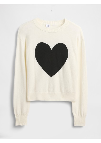 Kız Çocuk Beyaz Cashsoft Intarsia Crew Kazak indirimleri