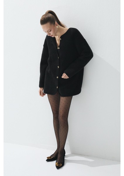 Kadın Siyah Renk Iliklenebilir Uzun Peluş Ceket fırsatları