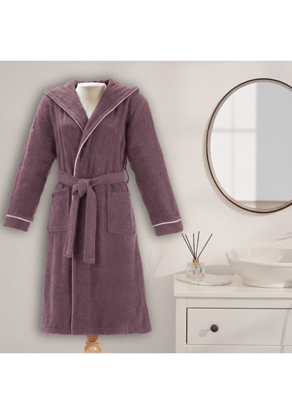 Bornoz Pamuk-Kapüşonlu-Biyeli-Cepli-Mürdüm