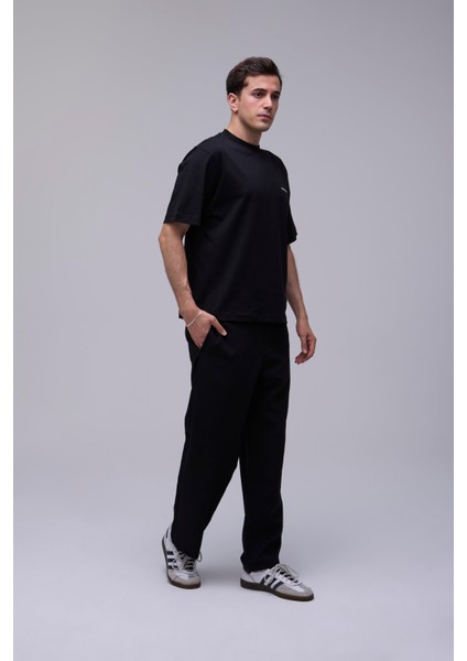 Siyah Oversize Eski Ingiliz Köşkü Baskılı Tişört modelleri