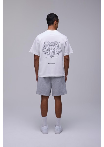 Kırık Beyaz Oversize Melek Baskılı Tişört