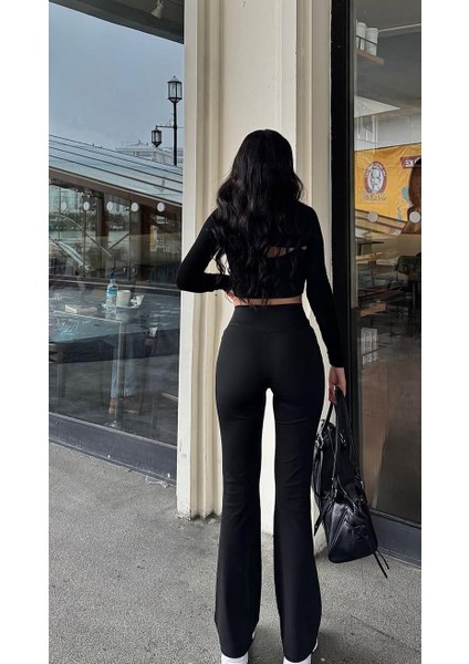Kadın Siyah Ispanyol Paça Yüksek Bel Likralı Toparlayıcı Tayt Pantolon fırsatları