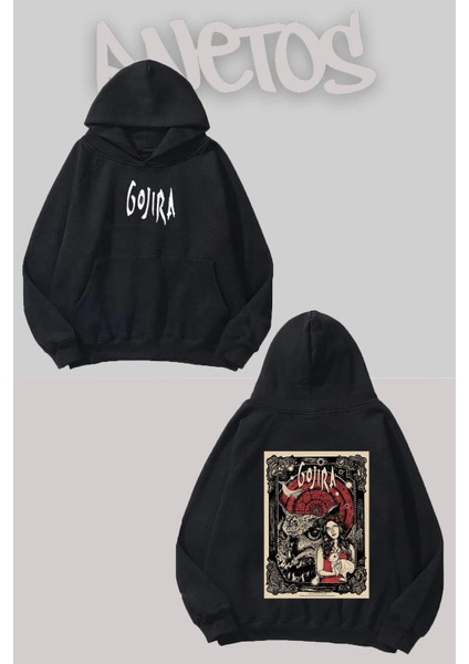 Gojıra 19 Tasarım Siyah Ön Arka Baskılı Sweatshirt
