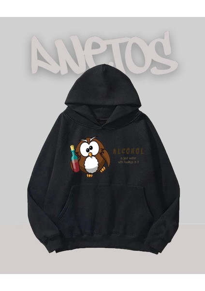 Alcohol Tasarım Siyah Ön Baskılı Sweatshirt