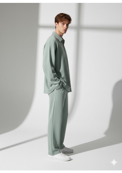 Unısex Bürümcük Kumaş Polo Yaka Fermuarlı Cepli Beli Lastikli Alt-Üst Takım modelleri