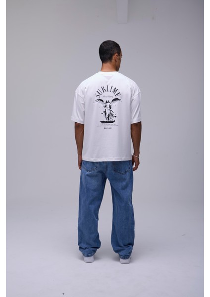 Kırık Beyaz Oversize Sublime Melek Baskılı Tişört
