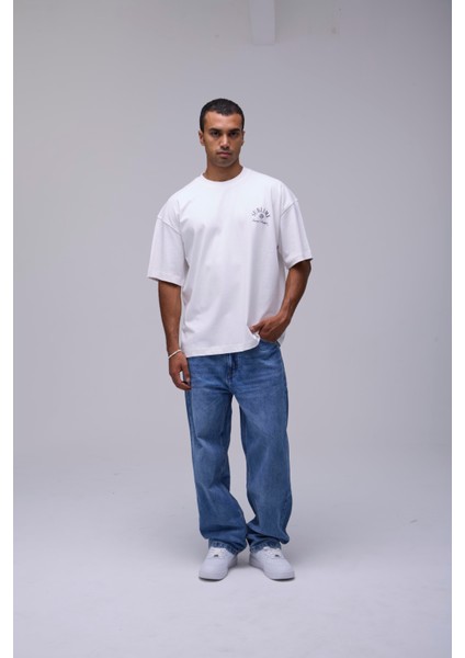 Kırık Beyaz Oversize Sublime Melek Baskılı Tişört modelleri