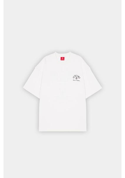 Kırık Beyaz Oversize Sublime Melek Baskılı Tişört