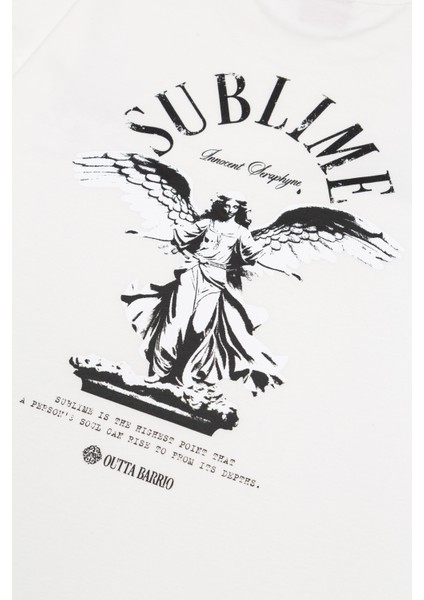 Kırık Beyaz Oversize Sublime Melek Baskılı Tişört