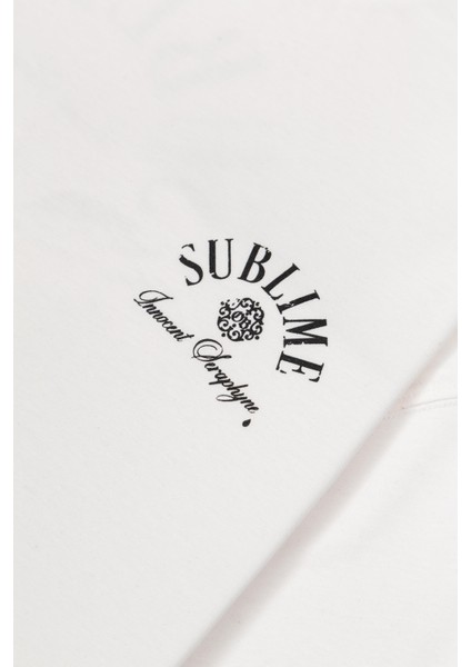 Kırık Beyaz Oversize Sublime Melek Baskılı Tişört