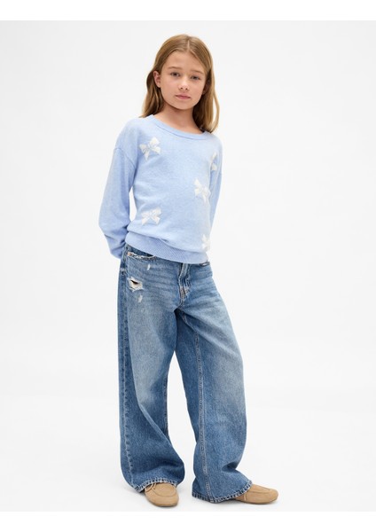 Kız Çocuk Açık Mavi Cashsoft Intarsia Crew Kazak modelleri