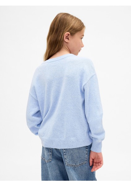 Kız Çocuk Açık Mavi Cashsoft Intarsia Crew Kazak fırsatları