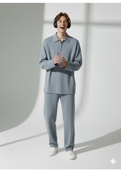 Unısex Bürümcük Kumaş Polo Yaka Fermuarlı Cepli Beli Lastikli Alt-Üst Takım