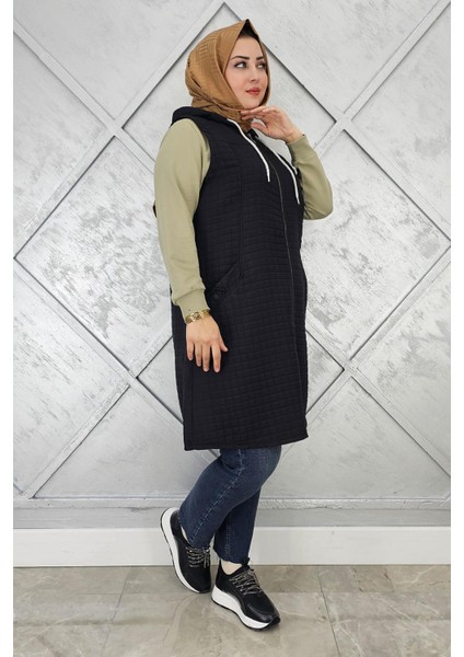 Kadın Kapitone Cepleri Düğme Detaylı Kapitone Yelek