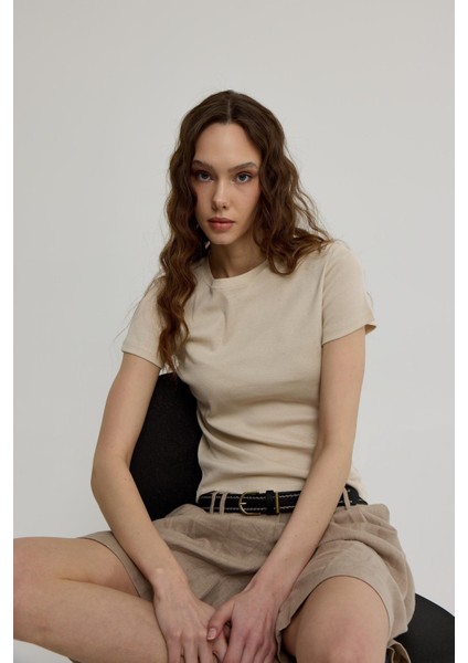 Kadın Taş Kısa Kollu Basic T-Shirt