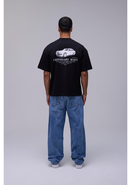 Siyah Oversize Efsanevi Tasarım Baskılı Tişört