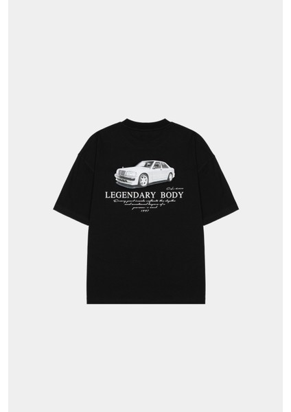 Siyah Oversize Efsanevi Tasarım Baskılı Tişört