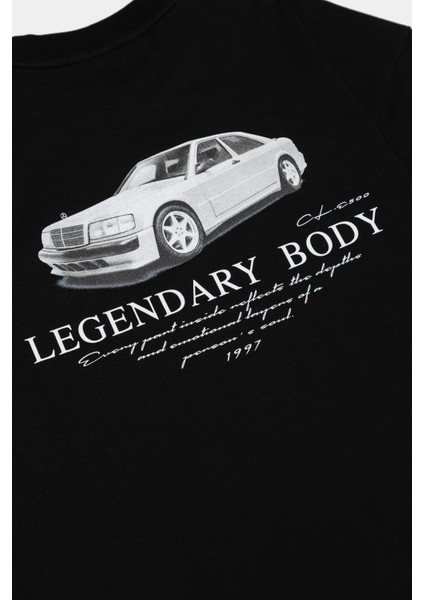 Siyah Oversize Efsanevi Tasarım Baskılı Tişört