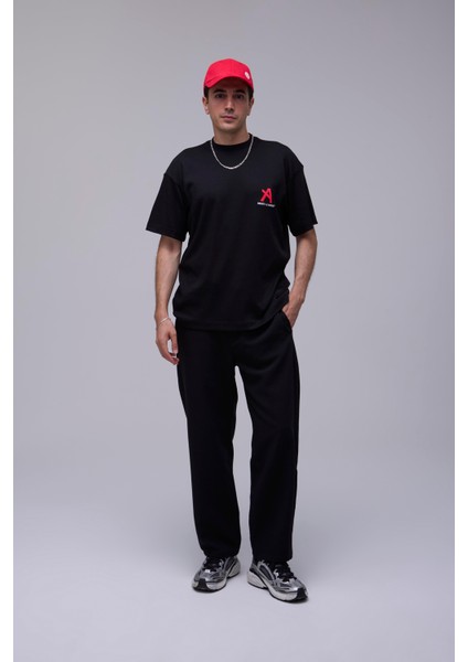 Siyah Oversize Zarif Yaşam Tarzı Baskılı Tişört